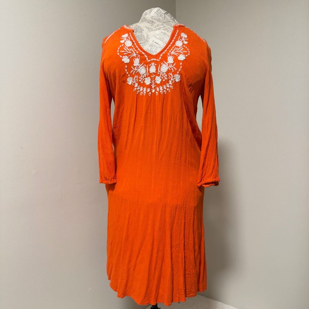 Cottagecore Orange Old Navy Embroidered Boho Dress